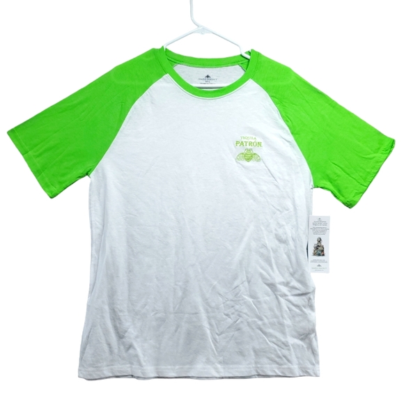 PATRON TEQUILA Organic Cotton JERSEY T SHIRT Med - Large White & Lime Green SOFT - Picture 1 of 9
